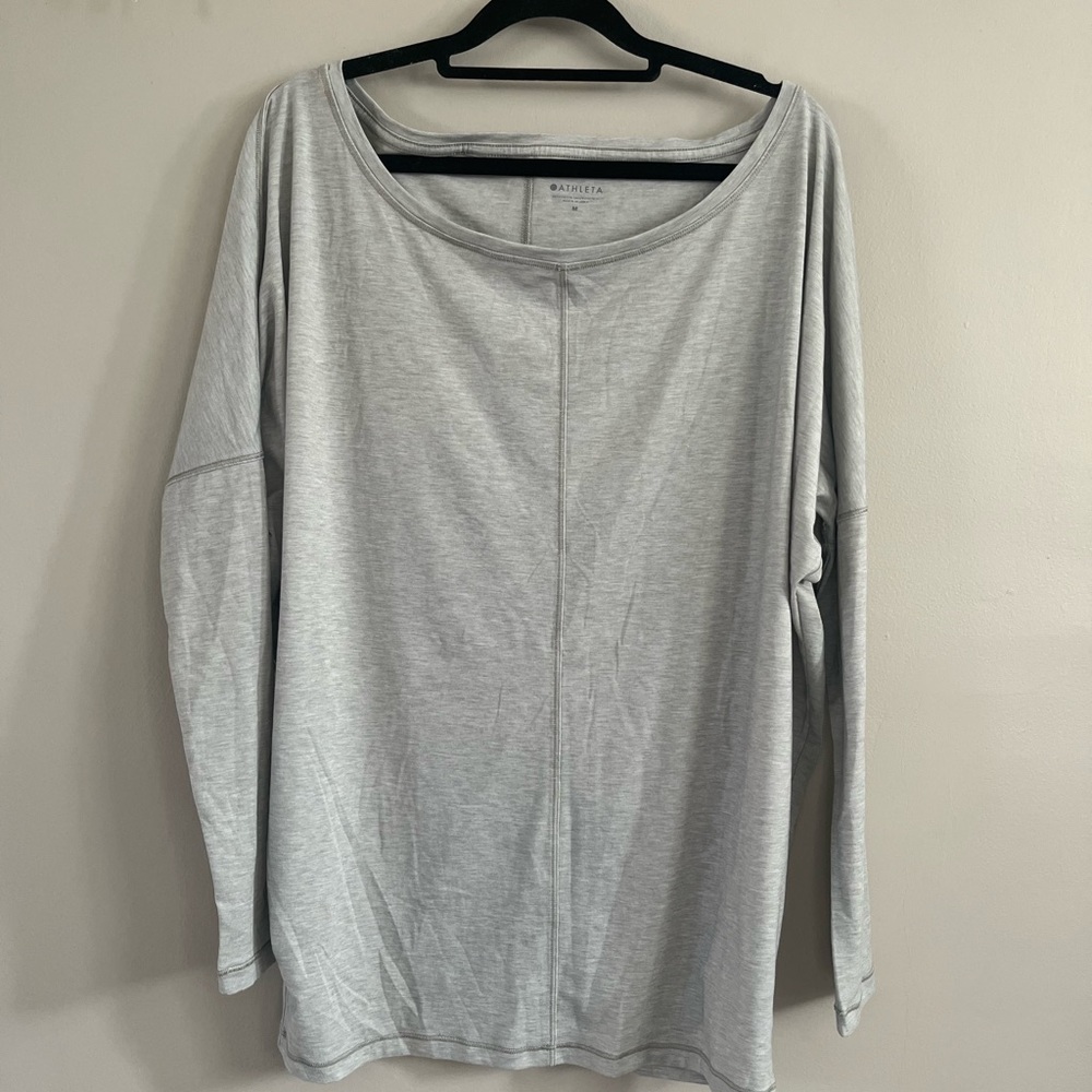 NWOT Athleta Grey Long Sleeve Shirt | Scoop neck | oversized